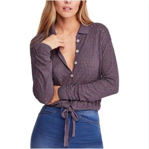 Free People Women's Betty Knit Tie-Front Cardigan Sweater Top Size L